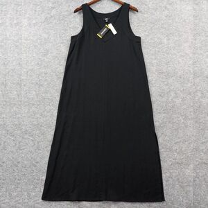 DKNY Dress Womens Medium Black Linen Blend Maxi Tank Sleeveless Side Slit Chic